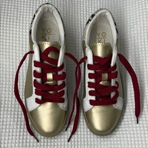 Yoki Gold and White Sneakers w/Red Laces - Size 6